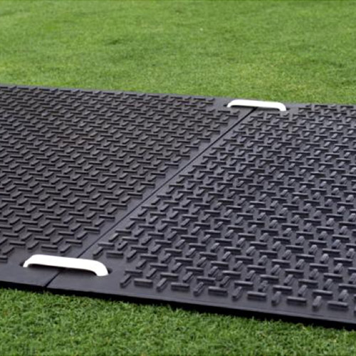 Mat-Pak Ground Protection VersaMats 4x8 ft Black showing installation.