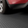 G-Floor Diamond Tread Garage Floor Roll 75 mil x 7.6x17 Ft. Midnight Black back of car and tile