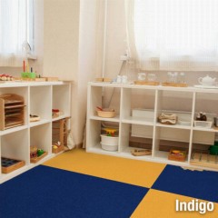 Colorburst Commercial Carpet Tiles in medallion and indigo at daycare