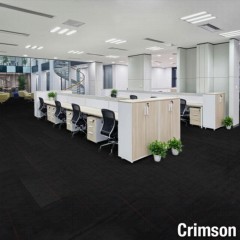 echo commercial carpet planks in color crimson red in brick pattern in office