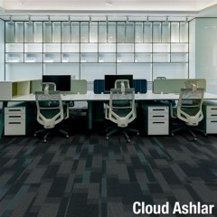 Magnify Commercial Carpet Planks in cloud color in ashlar pattern in office