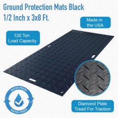 Ground Protection Mats 3x8 Ft Black infographic.