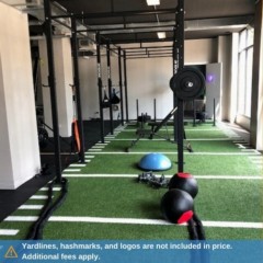 V-Max Turf With yardlines and hashmarks in weightlifting fitness center